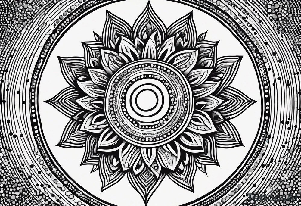 simple sun made of black dots and circles tattoo idea