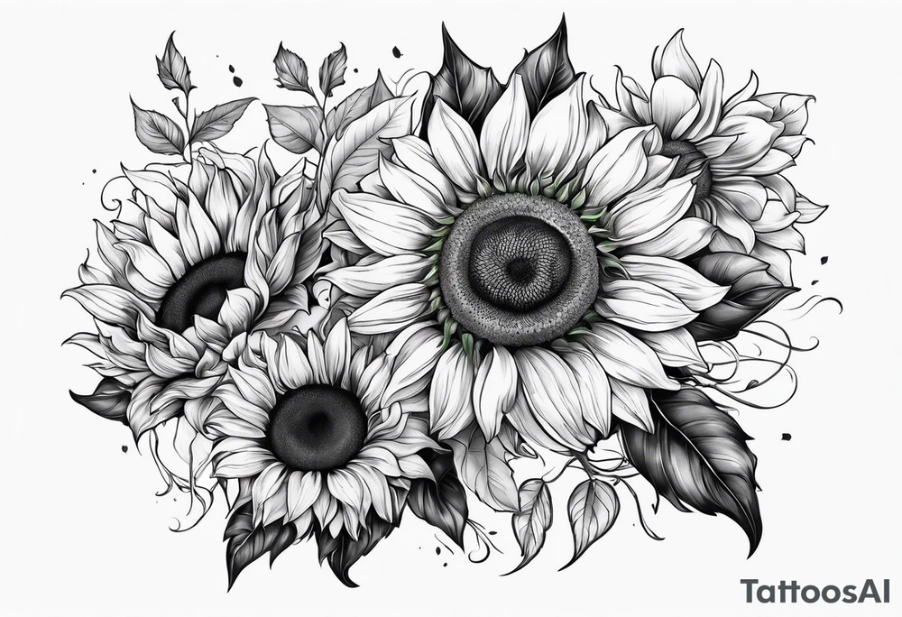 Colorful sunflower arm sleeve tattoo idea