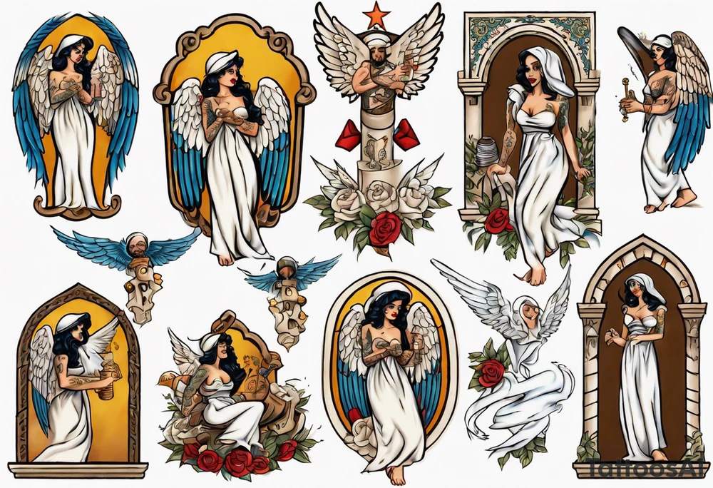 Middle Eastern Angel on a balcony tattoo idea