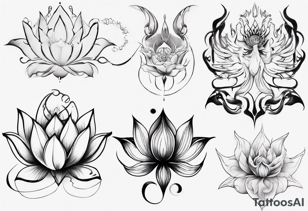 Lotus flower with phoenix tattoo idea