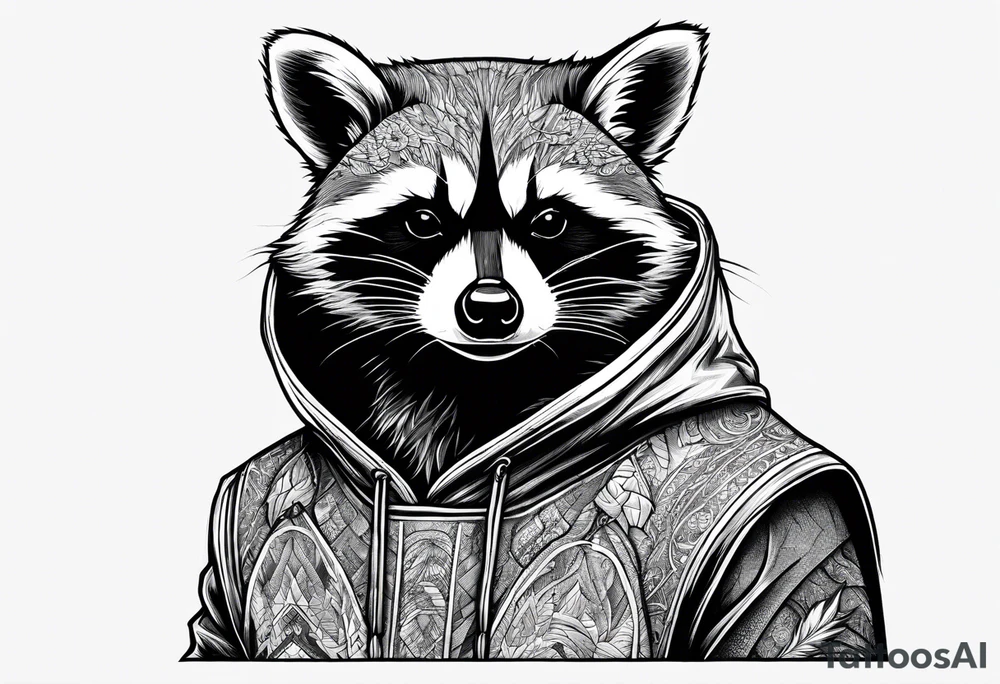 raccoon wearing a Superman hoodie tattoo idea