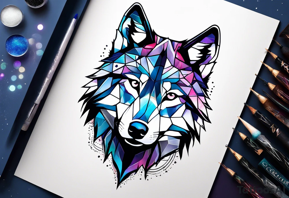 Constellation, animal wolf snow , géométric tattoo idea