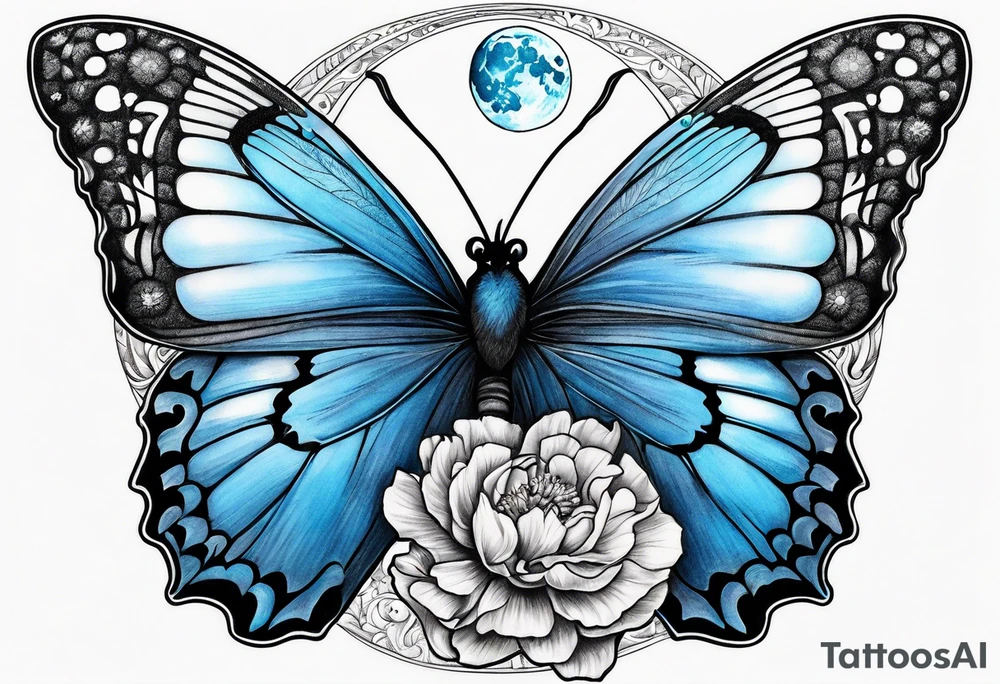 carnation blue butterfly moon tattoo idea