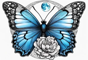 carnation blue butterfly moon tattoo idea