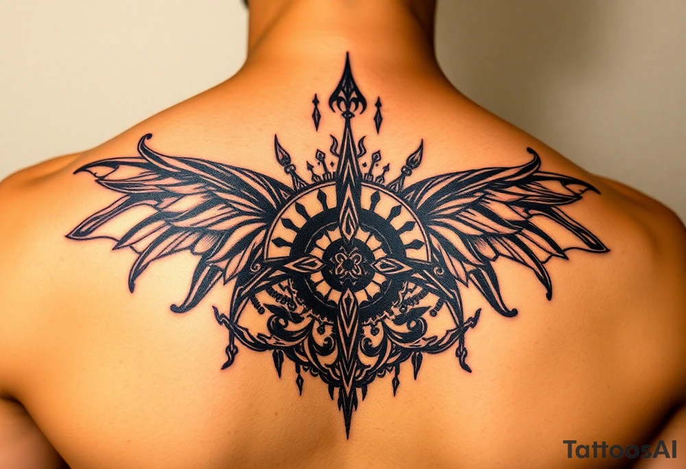 Black ink with small details tattoo idea