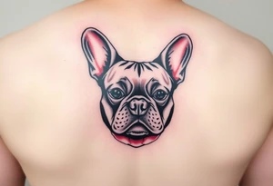 French bulldog, feminine ruby color tattoo idea