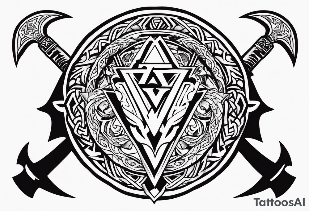 Valhalla sword shield dragon axe Valknut tattoo idea