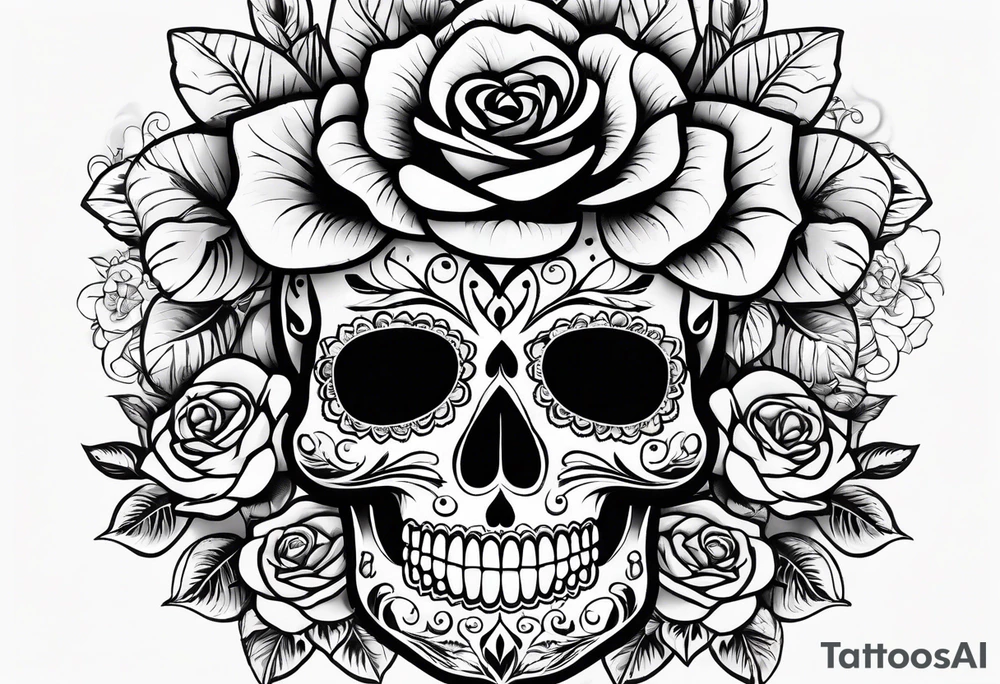 Sugar skull with roses that are orange and black tattoo idea