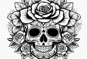 Sugar skull with roses that are orange and black tattoo idea