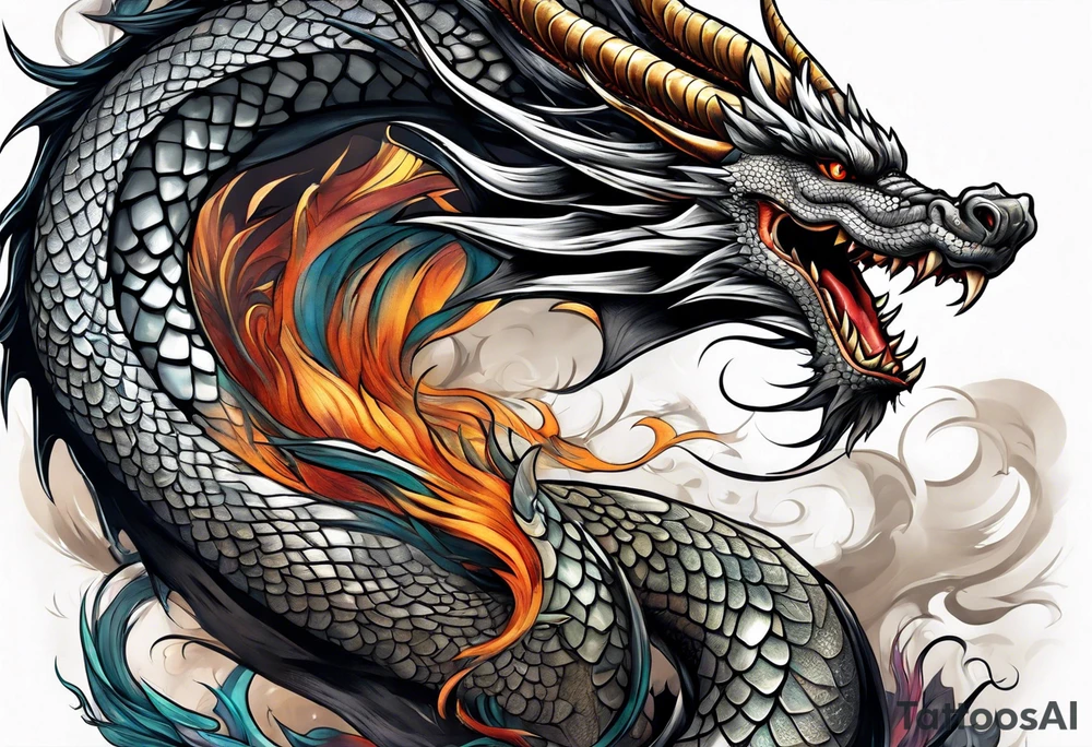 Tall skinny line dragon tattoo idea