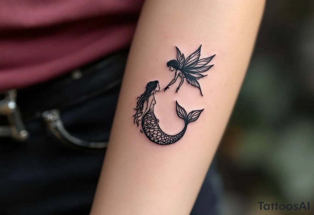 mermaid and fairy small tattoo idea