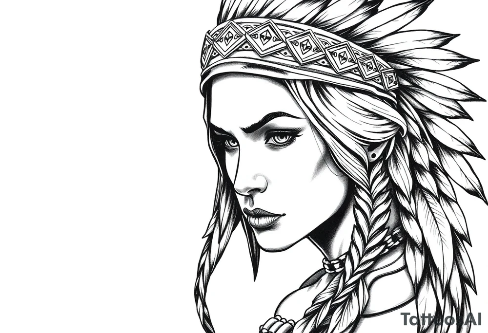 Female Native American with headband side pose tattoo idea Female Native American with headband side pose tattoo idea