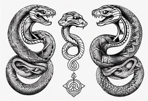 two snakes around a Buddhist amulet that represents strength, protection, and love tattoo idea