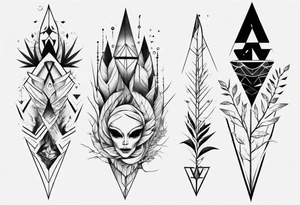 full arm tattoo. scary pointy leaves combined with geometric shapes. whole arm tattoo idea