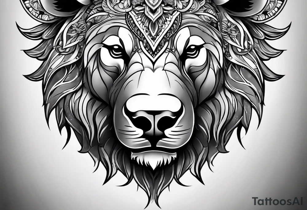 Make me a tattoo of half a bear's face and half a bull's face on one face tattoo idea
