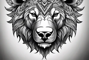 Make me a tattoo of half a bear's face and half a bull's face on one face tattoo idea