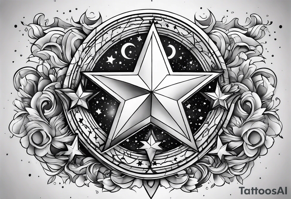 the letters tdm with different sized stars and clouds for shading tattoo idea