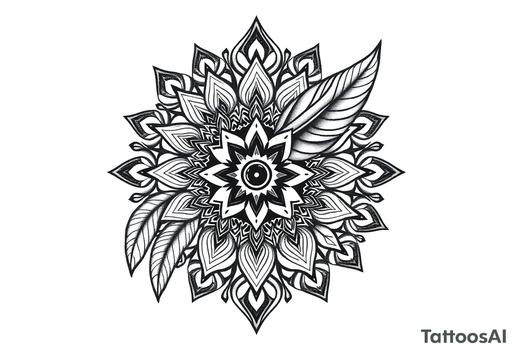 spiritual feather indian mandala shaman tattoo idea