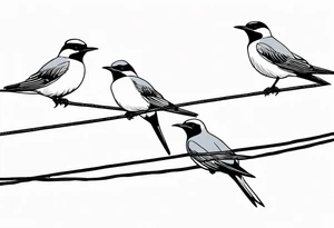 Three Arctic tern Silhouettes on a single power Line. Two are sitting, one Starts to fly away tattoo idea