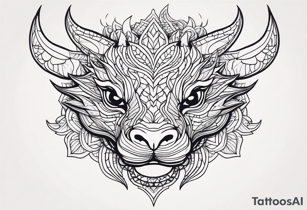 dragon head, mandala, facing front tattoo idea