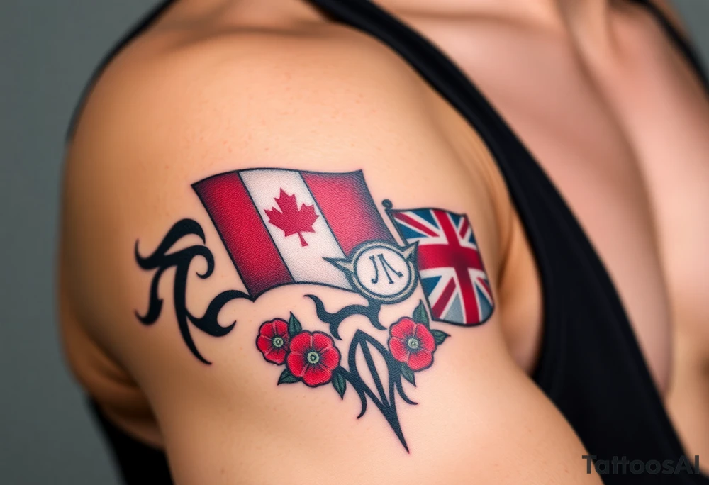 I AM Invictus Games tattoo with Canada and UK flag. Include poppies and RAF logo tattoo idea