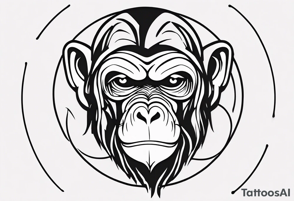 Create an abstract monkey icon on a small disconnected circle tattoo idea