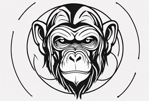 Create an abstract monkey icon on a small disconnected circle tattoo idea