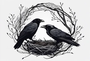 raven and osprey sharing nest tattoo idea