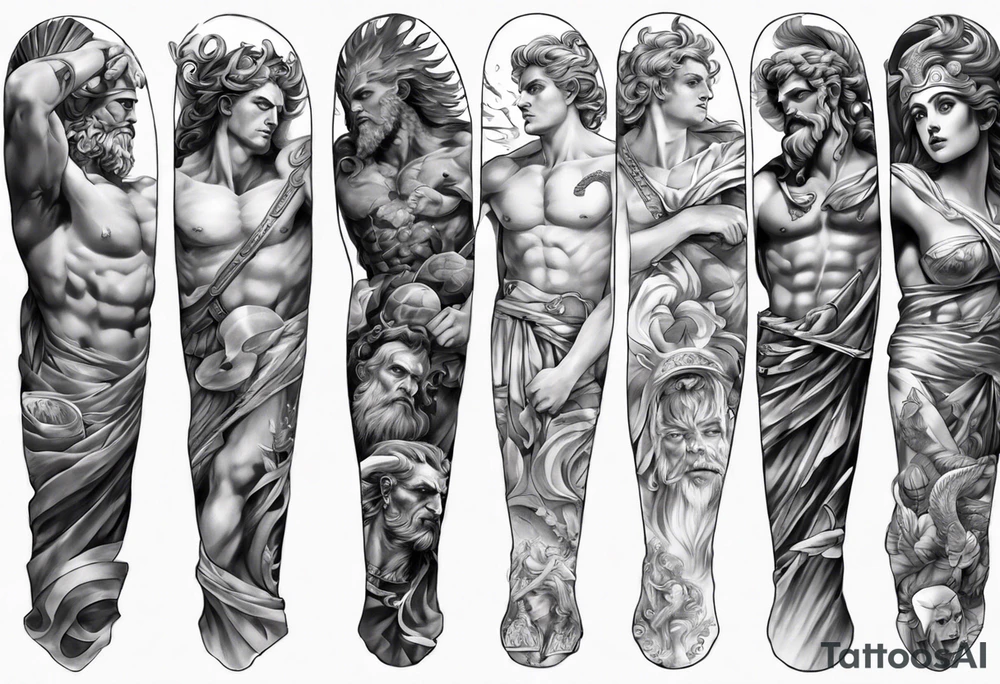 greek gods full arm sleeve tattoo idea