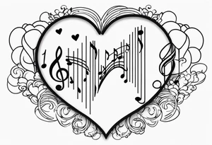 music notes and hearts with balloons and clouds tattoo idea