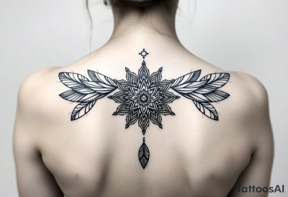 spiritual feathers ornamental mandala shaman tattoo idea
