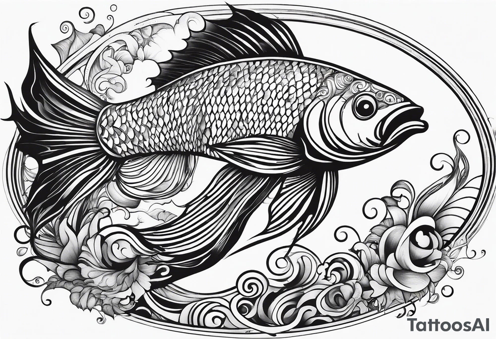 A fish with a beautiful tail, with graceful movement. tattoo idea