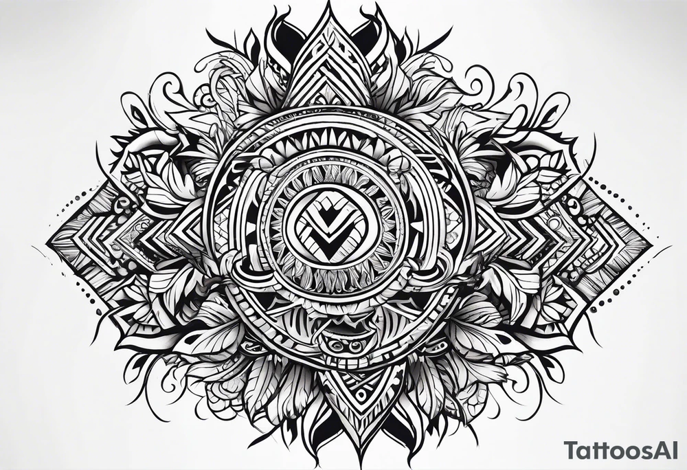 Traditional tribal tattoo with a little hawaiian tribal representing strength, survival, and family tattoo idea