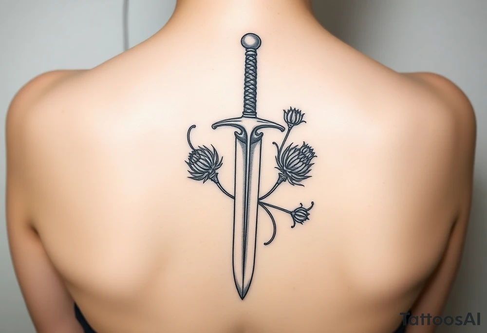 Scottish great sword with Scottish thistles spiraling around it tattoo idea