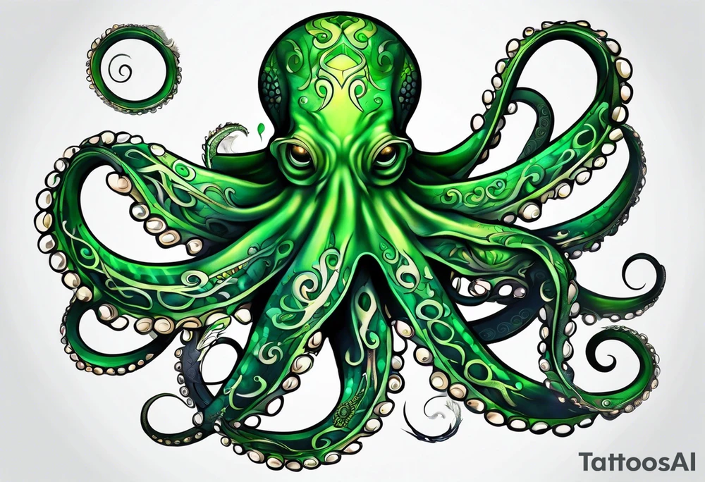 Electric octopus peaceful green tattoo idea