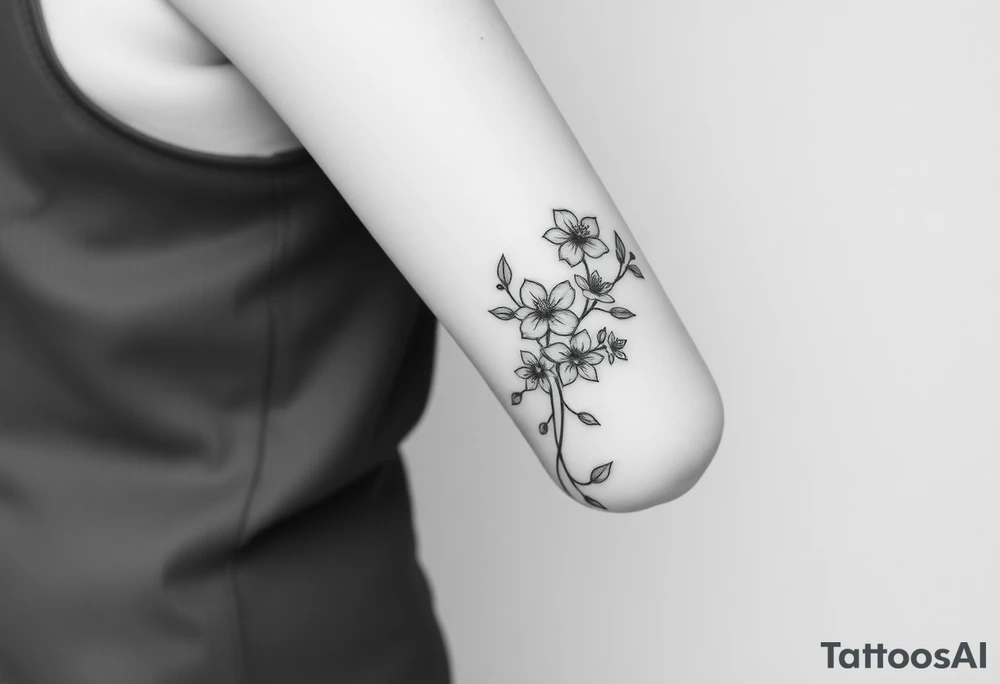 starting from a band mid forearm, narcissus flowers and holly flowers going up the arm tattoo idea