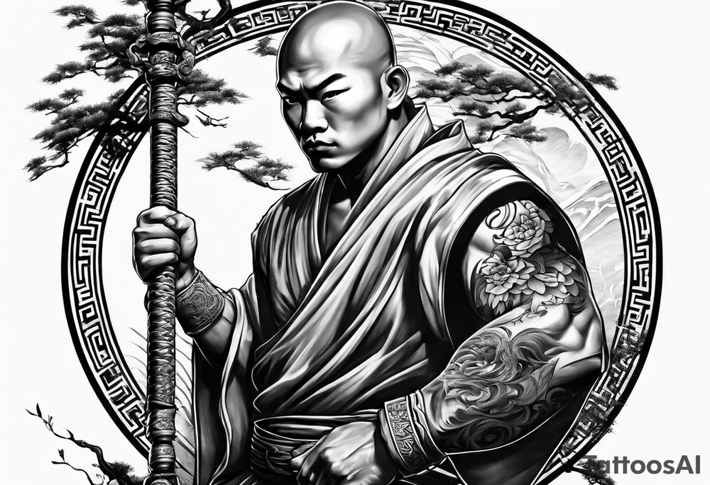 shaolin monk dual personality warrior tattoo idea