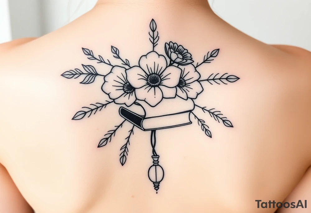 Flor de lótus, livros, vinhos, cafés, viagens e signo de gêmeos tudo junto tattoo idea