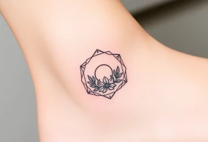 Faint Hexagon with astrological sign for Leo, larkspur and water lilies in the center tattoo idea