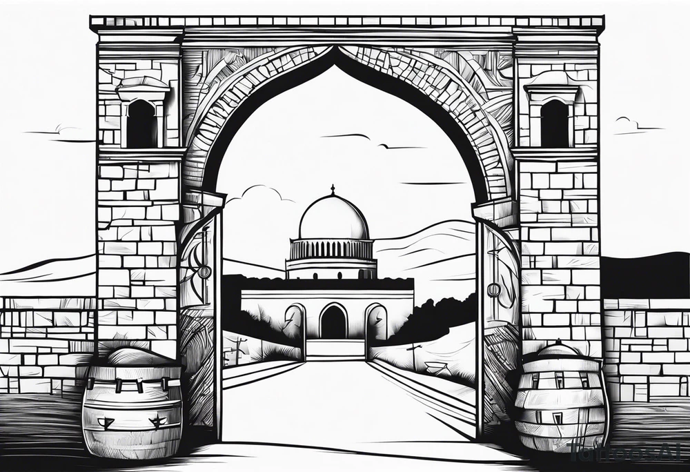 israel town gate vector swirl vignette tattoo idea