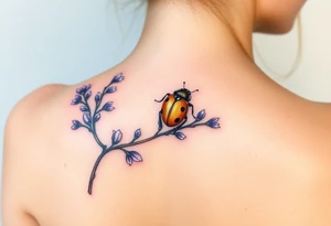 Dainty Golden ladybug on a lavender branch tattoo idea