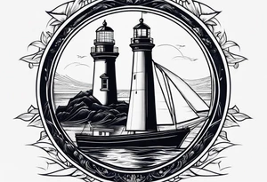 maritime lighthouse in a front view sailboat serving as a mast for a sail. tattoo idea