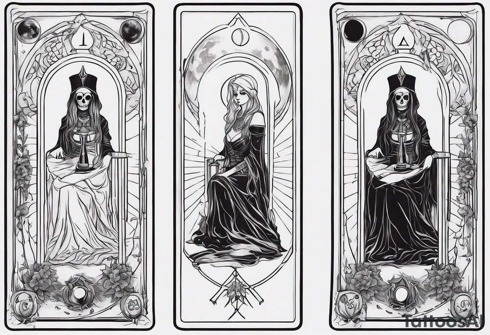 High priestess skeleton moon tarot card tattoo idea