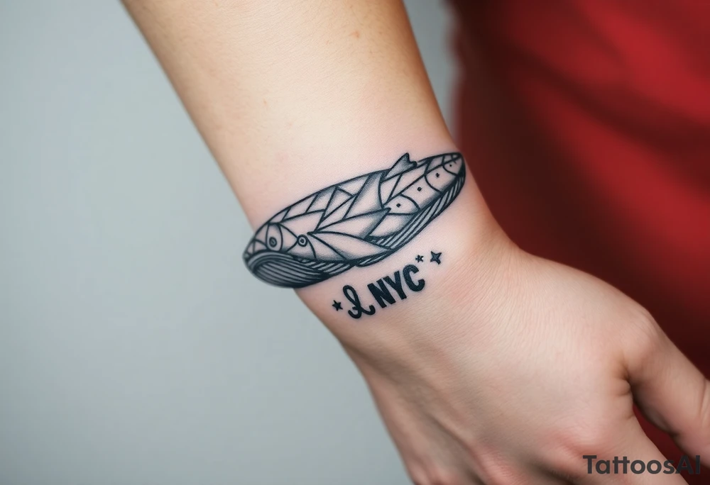 Blue whale flying above nyc tattoo idea