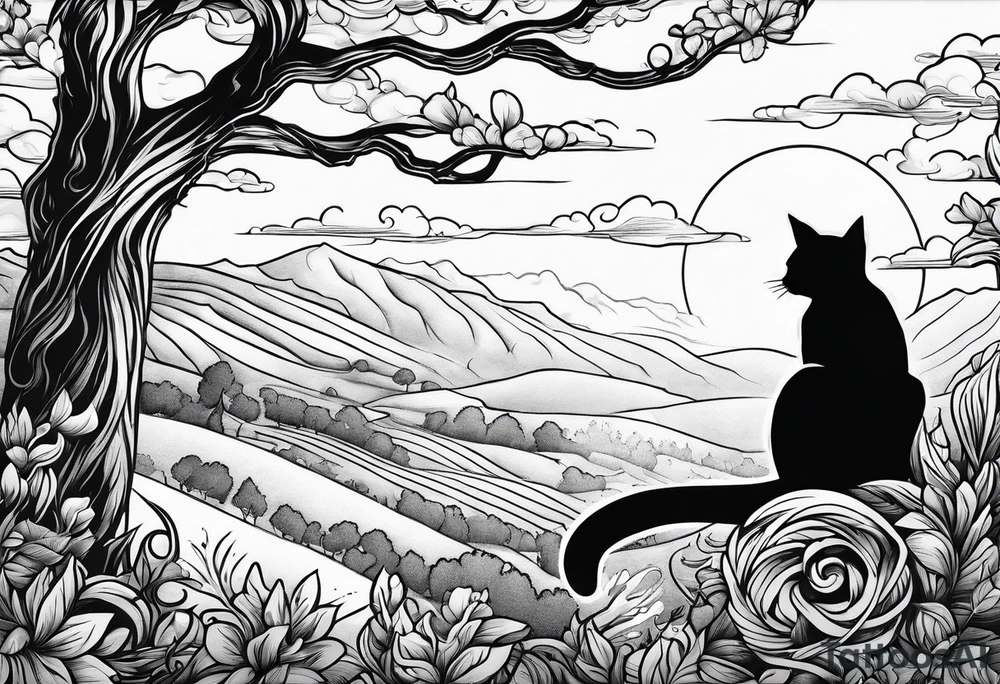 black cat on the hill tattoo idea