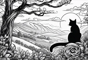 black cat on the hill tattoo idea