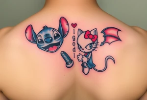 Stitch sonic hello kitty showing that they are good and bad half demons tattoo idea