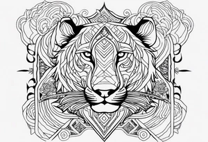 uma leoa, um leao e seus dois filhotes dentro de um retangulo tattoo idea