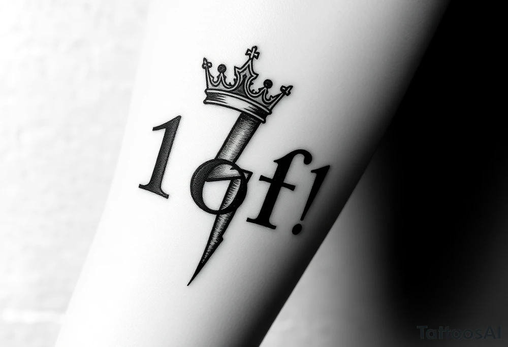 forearm I want it to say 1of1 with a crown above “of” with lightning shadow tattoo idea
