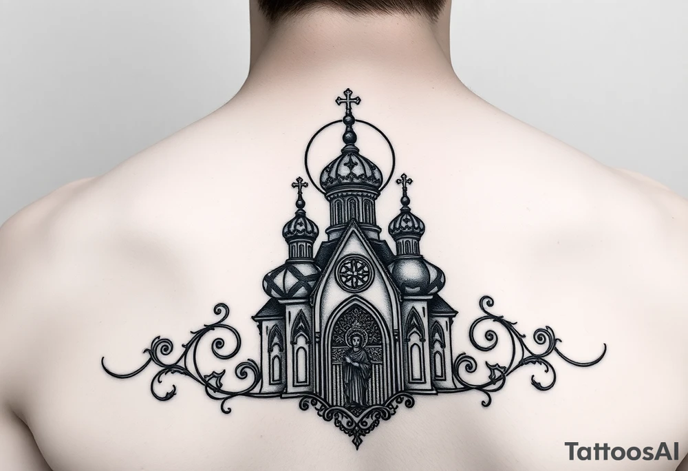 Icône Vierge de kazan sur église russe orthodoxe tattoo idea